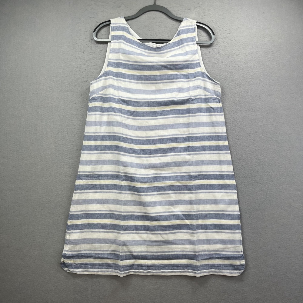 Beachlunchlounge Dress Womens Large Blue White Striped Shift Linen Coastal Beach